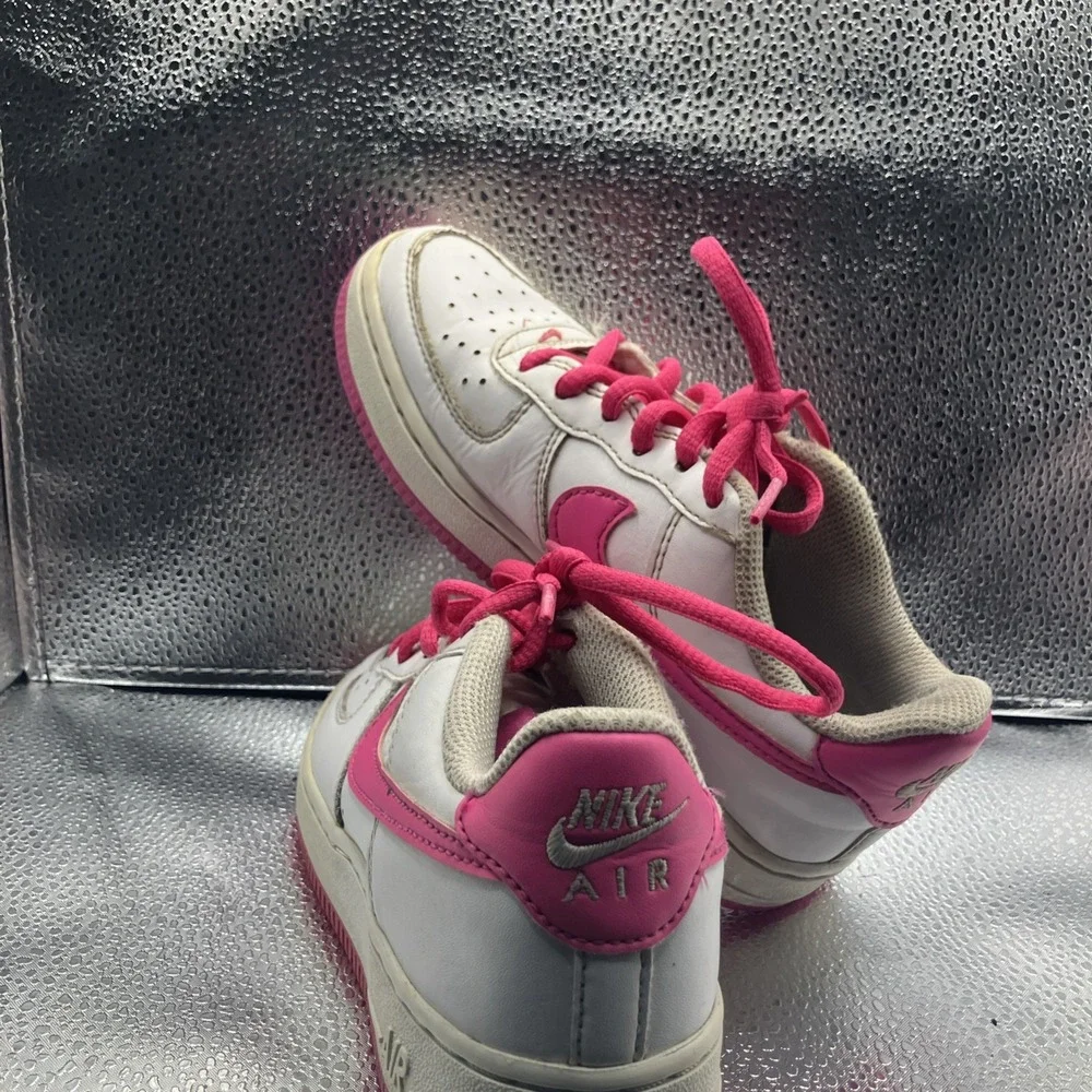 Nike Air Force 1 Low Top Leather Sneakers White/Pink Lace Up Kids US 1